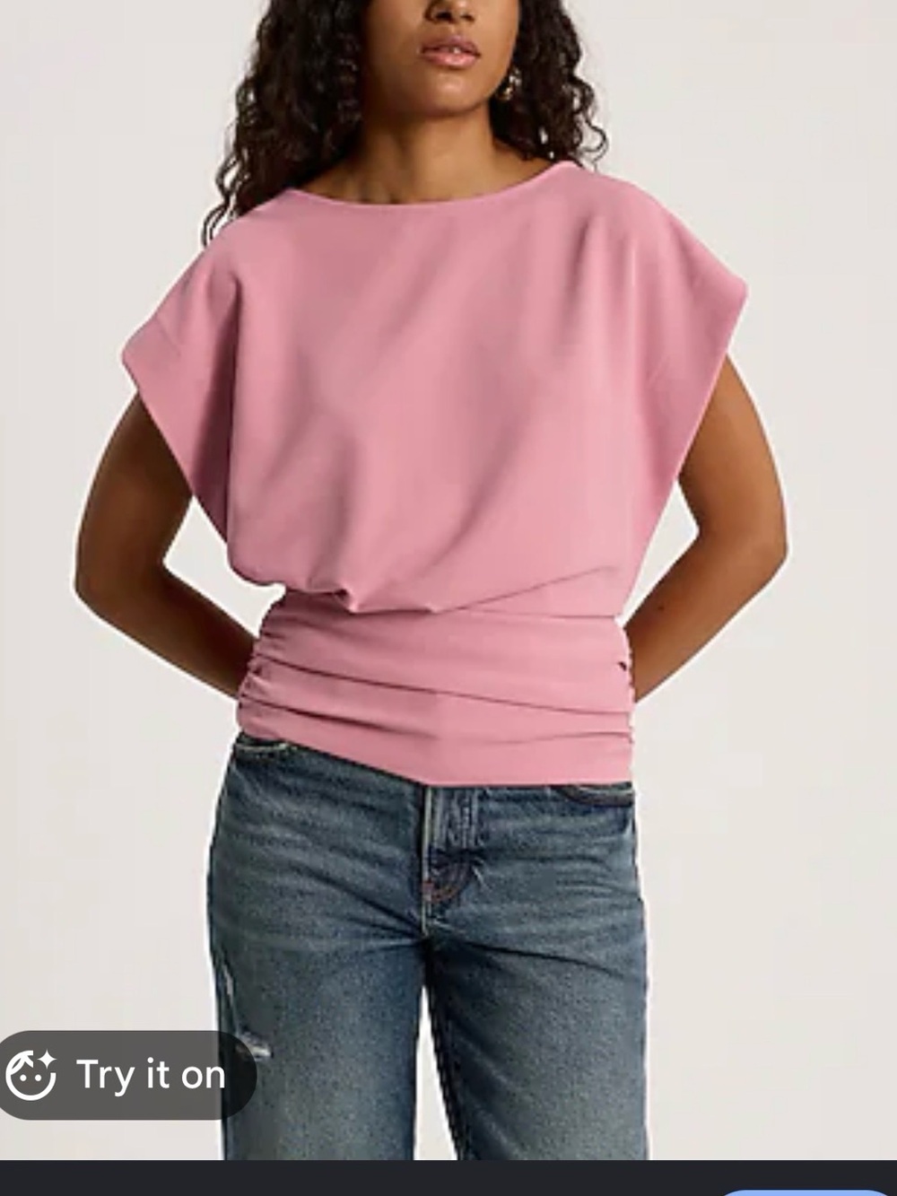 Express Pink Ruched Waist Boatneck Top